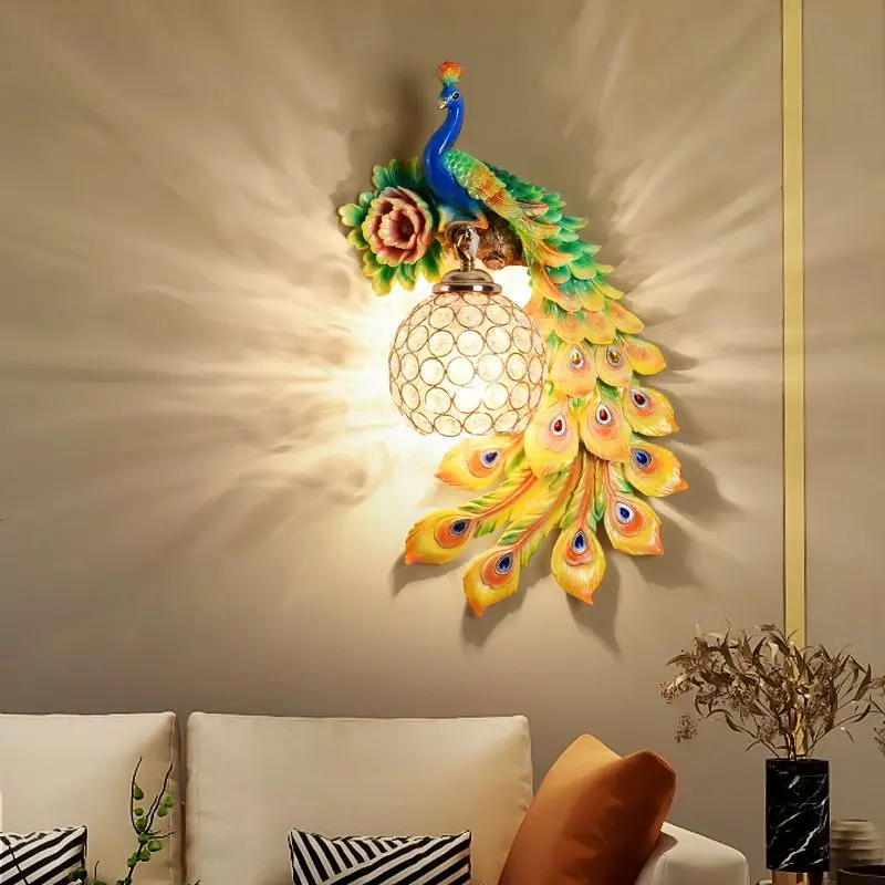 

Nordic creative living room background wall peacock wall European aisle stairs light luxury simple modern bedroom bedside lamp