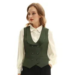 Women's Vest Army Green Double Breasted Tank Top Slim Lapel Tank Top Vintage Steampunk Clothing for Elegant Chaleco Mujer 2022