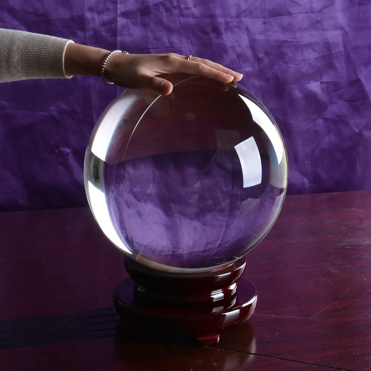 LONGWIN 250MM Clear Crystal Ball Meditation Glass Sphere Photo Prop Free Stand For Divination Healing Photography Decor Magic