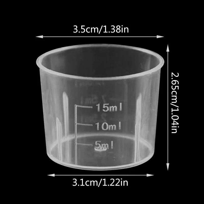 Taza medidora plástico transparente, vaso medida graduada, vasos medicina medidora para laboratorio, 15ml, 10 Uds.