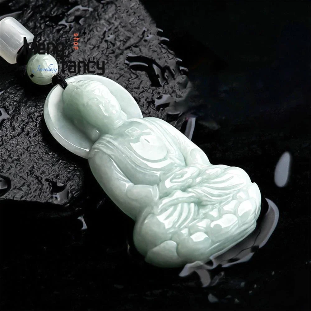 Natural Myanmar A-goods Jadeite Light Green Three-dimensional Buddha Amitabha Icy Jade Pendant Buddhist Amulets Fashion Jewelry