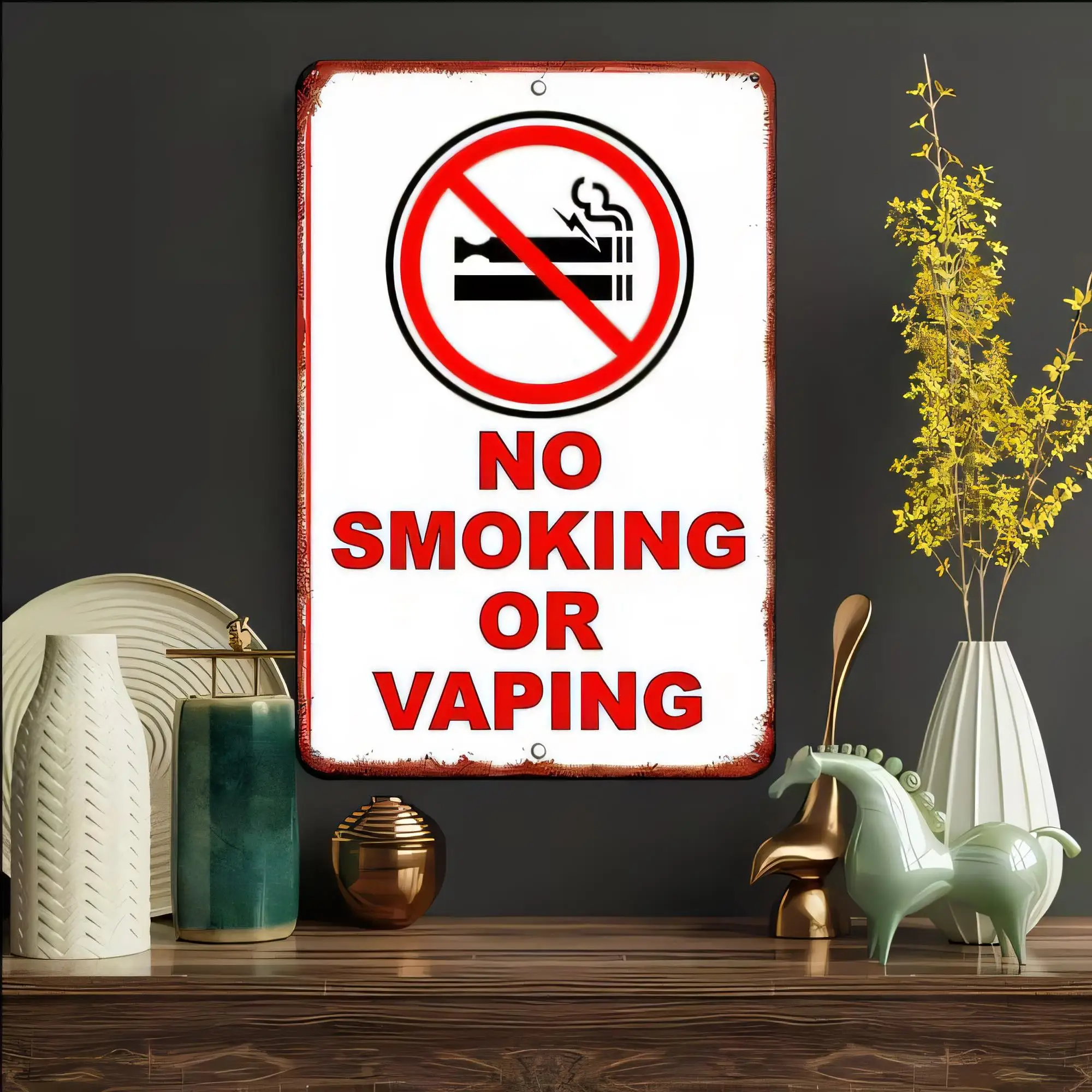 Tin Sign No Smoking Or Vaping Warning Retro Metal Wall Art  Vintage Cigarette Prohibition Plaque for Bar Pub Restaurant Man Cave
