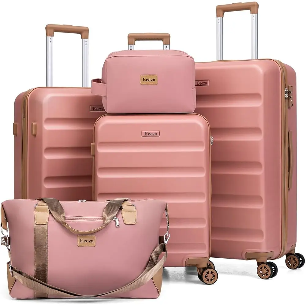 

5-Piece Suitcase Set with Wheels, ABS Hardshell Luggage, TSA Lock, Spinner, Carry-On Sizes (Pink, 20/24/28 Inch)