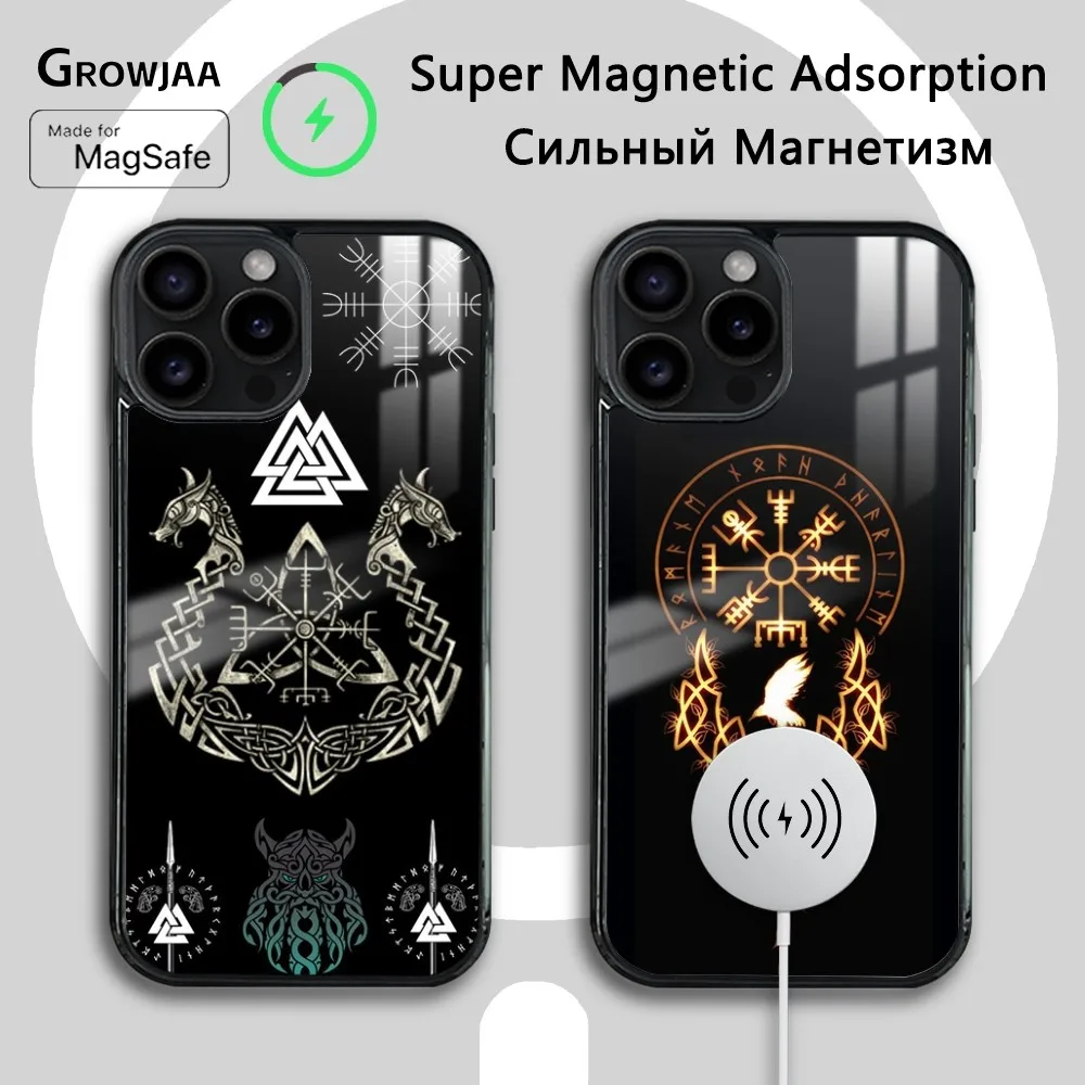 V-Viking Vegvisir Logo Phone Case For iPhone 16 15 14 13 12 11 Pro Max Plus Mini New Magsafe Mirror Wireless Magnetic Cover