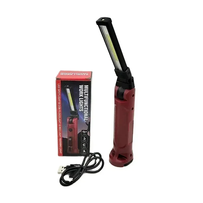 Portable LED Work Light Built-in 1200mAh Rechargeable Flashlight,Red Emergency Light Tail Magnetic Repair Camping Hanging Lamp