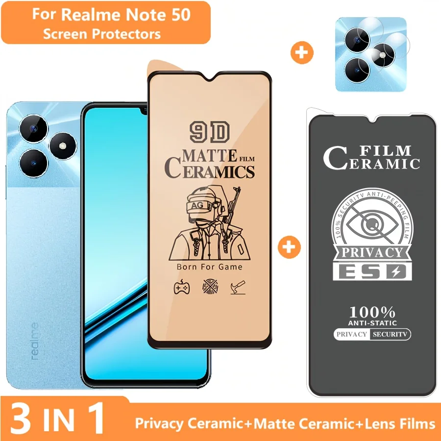 3-in-1 Realme Note 50 Screen Protector Kit Anti-Scratch Tempered Glass Privacy Film + Soft Ceramic Matte Film + Lens Protector