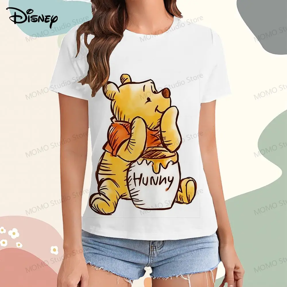 Women's T-shirt XS-3XL Disney Winnie Pooh Woman Clothing Short Sleeve Tee Tops 2024 Summer O Neck Y2k Kawaii Street Wear Clothes