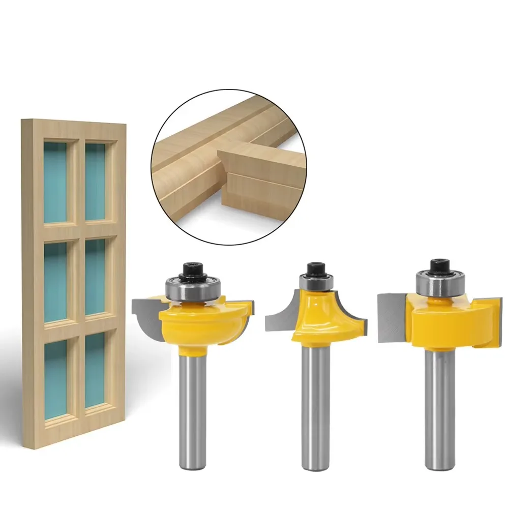 

3PCS 8mm Shank Router Bits Set Beading Bit Round Over Bead Frame Door T V Shape Milling Cutter for Wood Power Tools Milling )