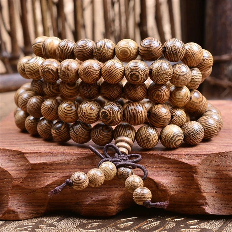 Multilayer 108 Wood Beads Lotus Bracelet Tibetan Buddhist Mala Buddha Charm Rosary Bracelet Yoga Wooden For Women Men Jewelry