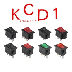 10/2000/10000pcs KCD1 Boat Car Rocker Switch 6A/250V 10A/125V AC With Red Green Light Switch 2/3/4Pin 21*15mm on off on