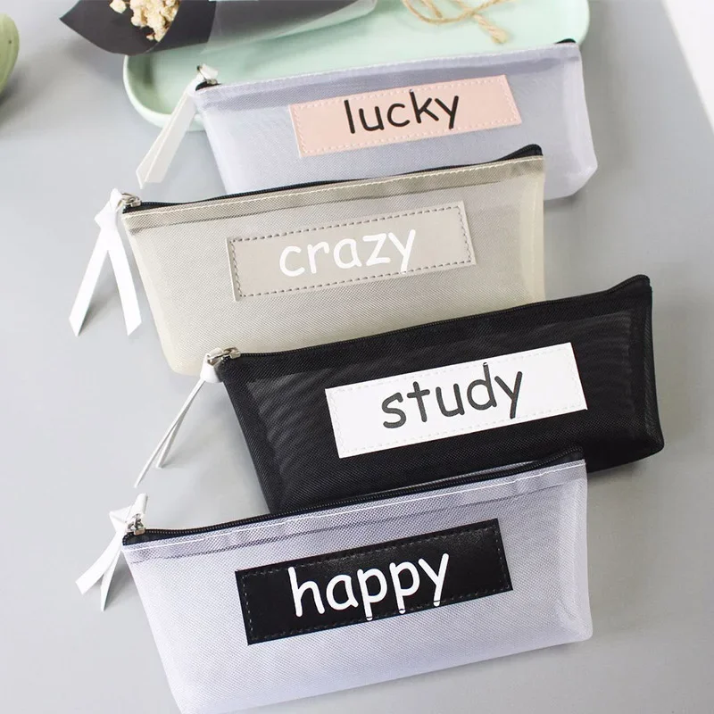 Transparent Pencil Case Mesh Pencil Bag For Kid Girl Gift Office School Supplies Cute Stationery Zipper Pencilcase Cosmetic Bag