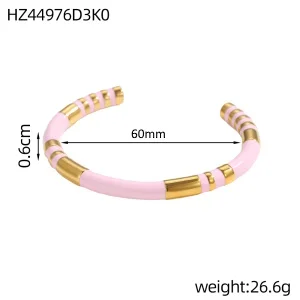 Vintage Bambus Emaille wasserdicht C-förmige Emaille Handarmband Damen Edelstahl vergoldet High Touch Armband – Detail 13