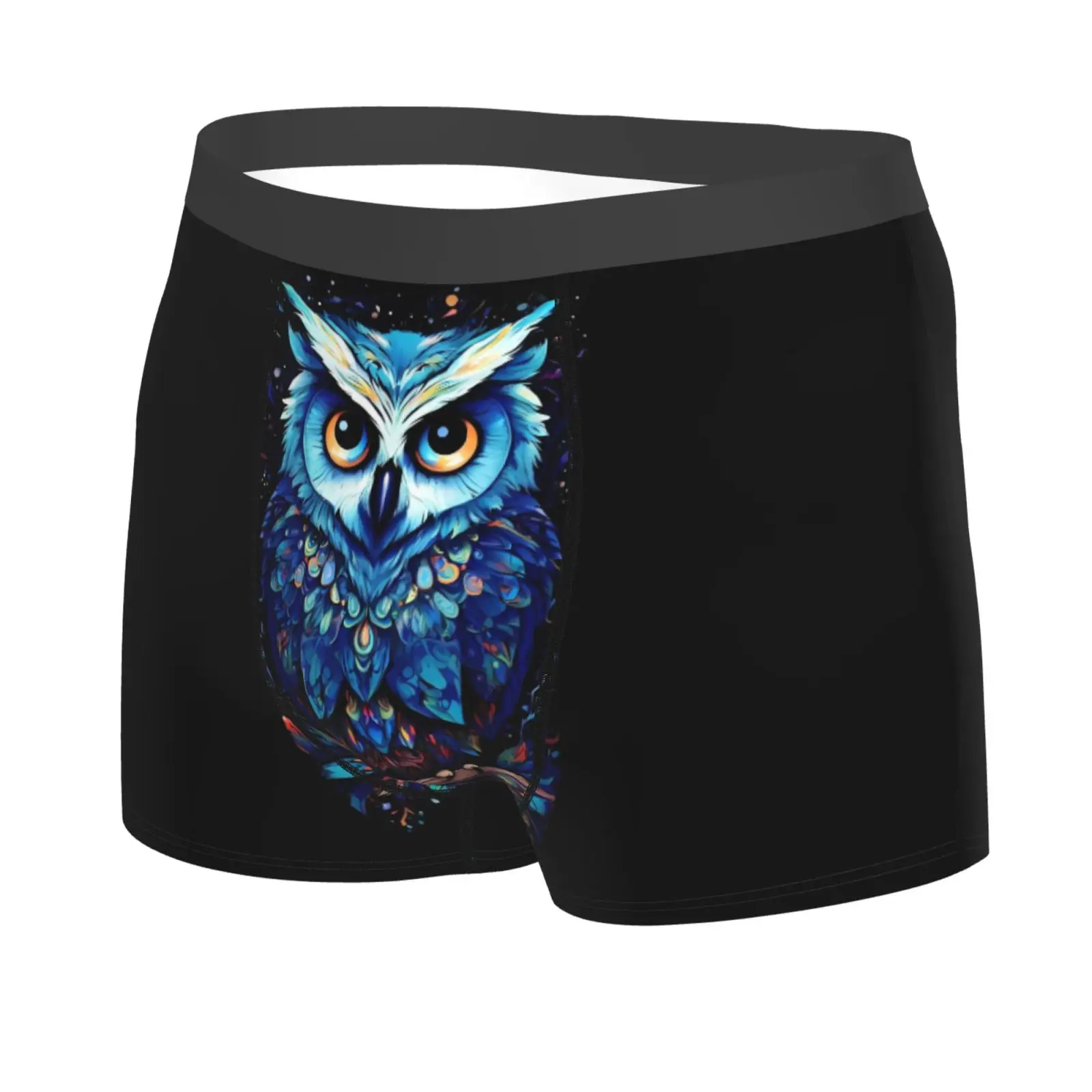 Magical Owl Pattern Print Men's Breathable Boxer Briefs Comfort Soft Stretch Underwear Trunks with Bulge Pouch for Men Boys
