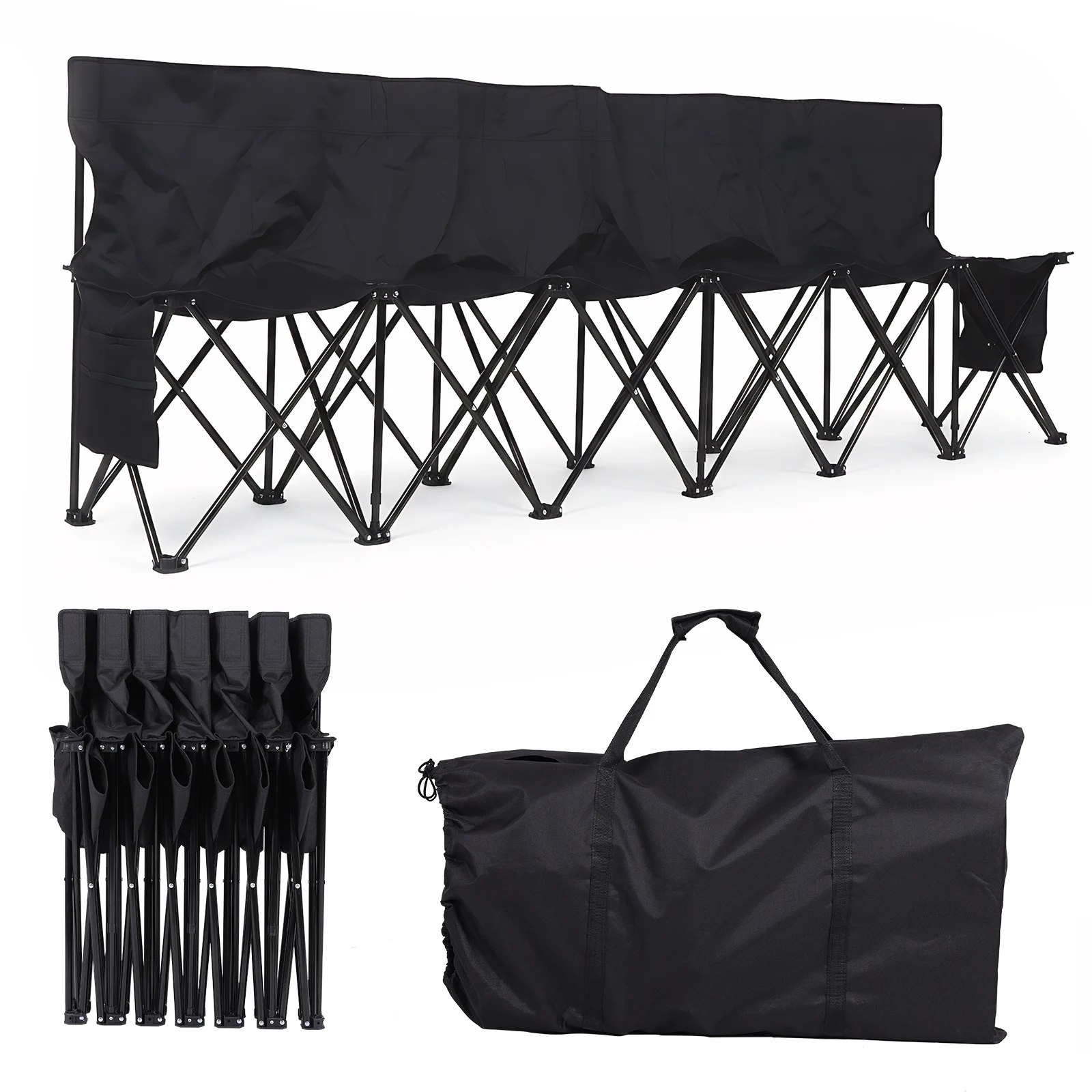 

Folding Bench Chair with Storage Bag & Backrest Portable Folding Bench 600D Oxford for Football Baseball Camping Outdoor Events