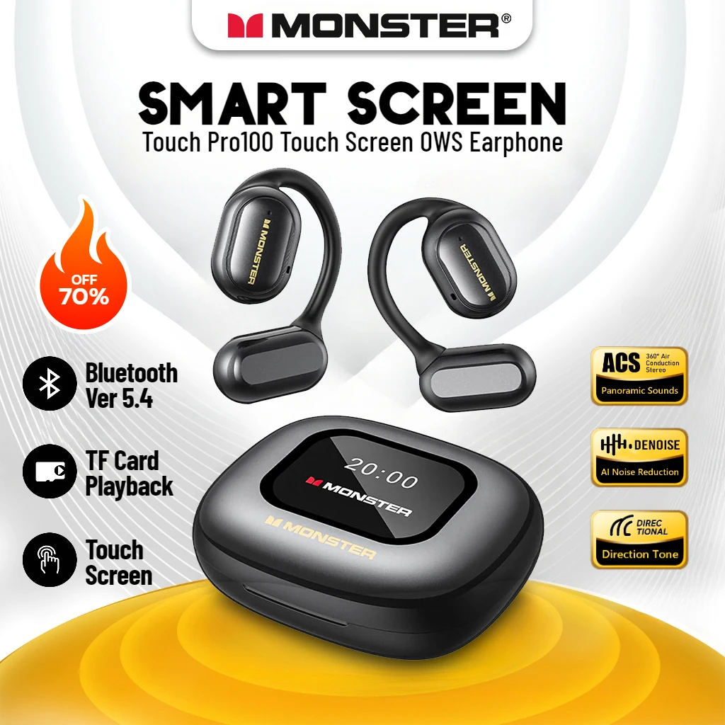Monster Smart pantalla táctil auriculares Bluetooth 5,4 ENC Clear Talk auriculares inalámbricos IPX5 auriculares impermeables soporte tarjeta TF