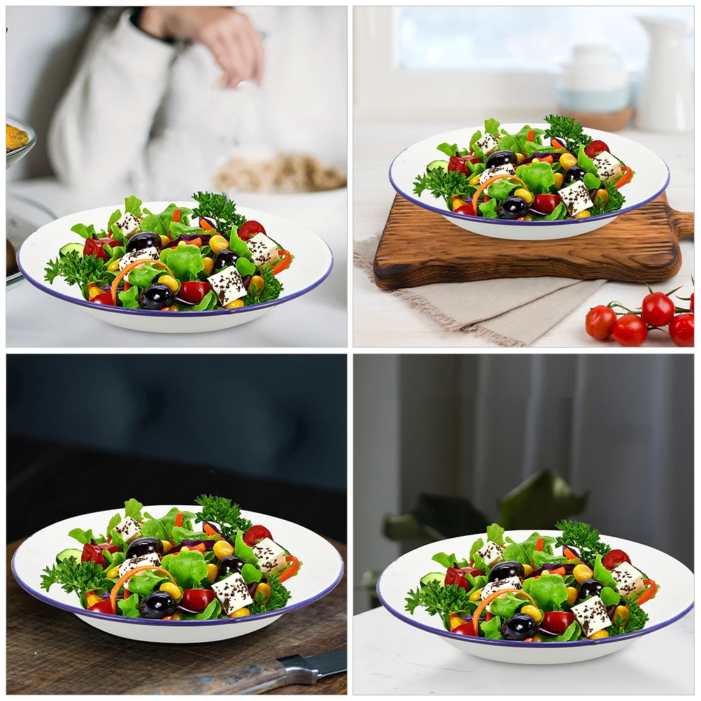 

5pcs Enamel Plate Retro Style Fruit Serving Dish Smooth Thickened Kitchen Plates For Home Restaurant Tea Party Food Tray