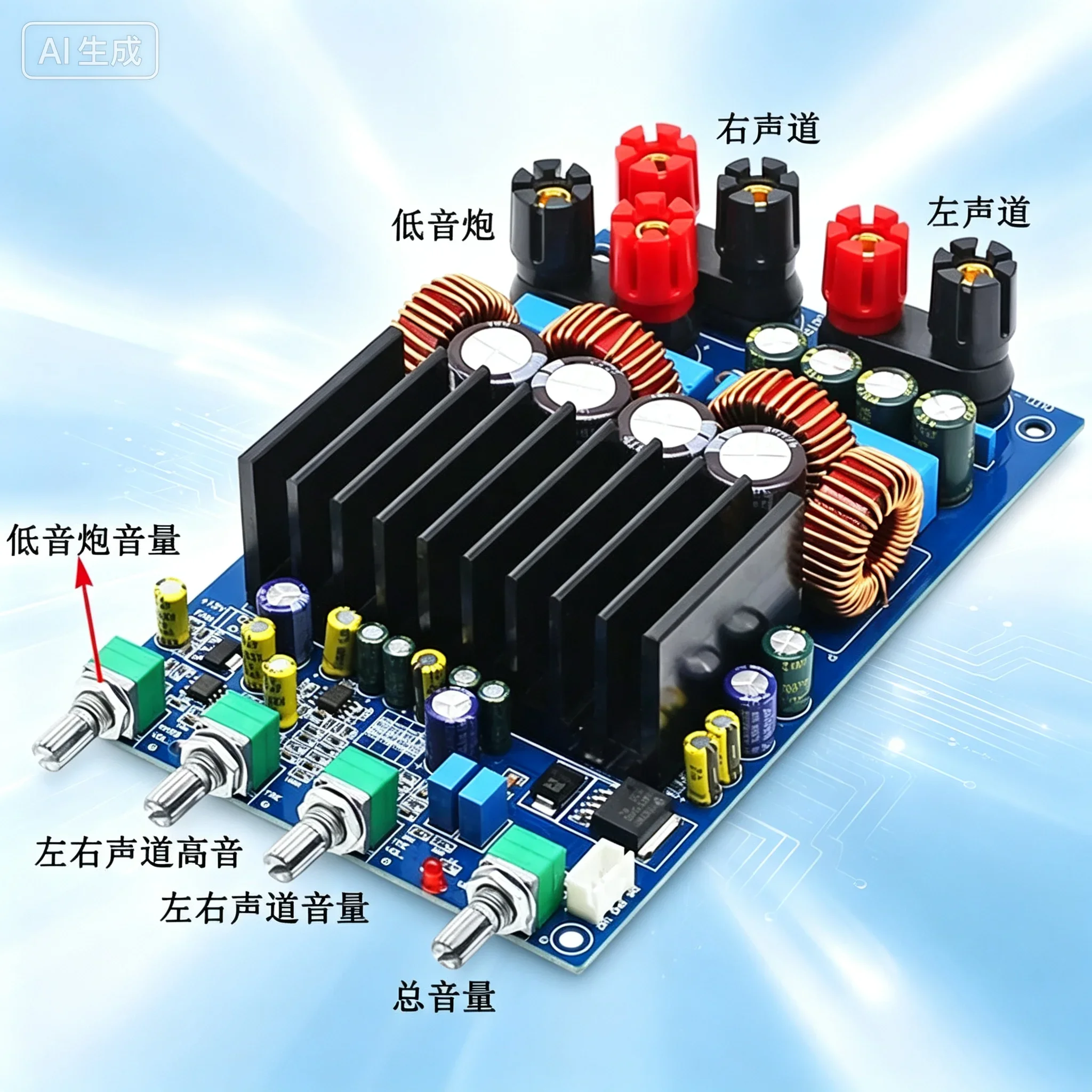 Professional Digital Audio Amplifier Board for Hifi 2.1 Channel Subwoofer, 2*150W+300W High Power Module