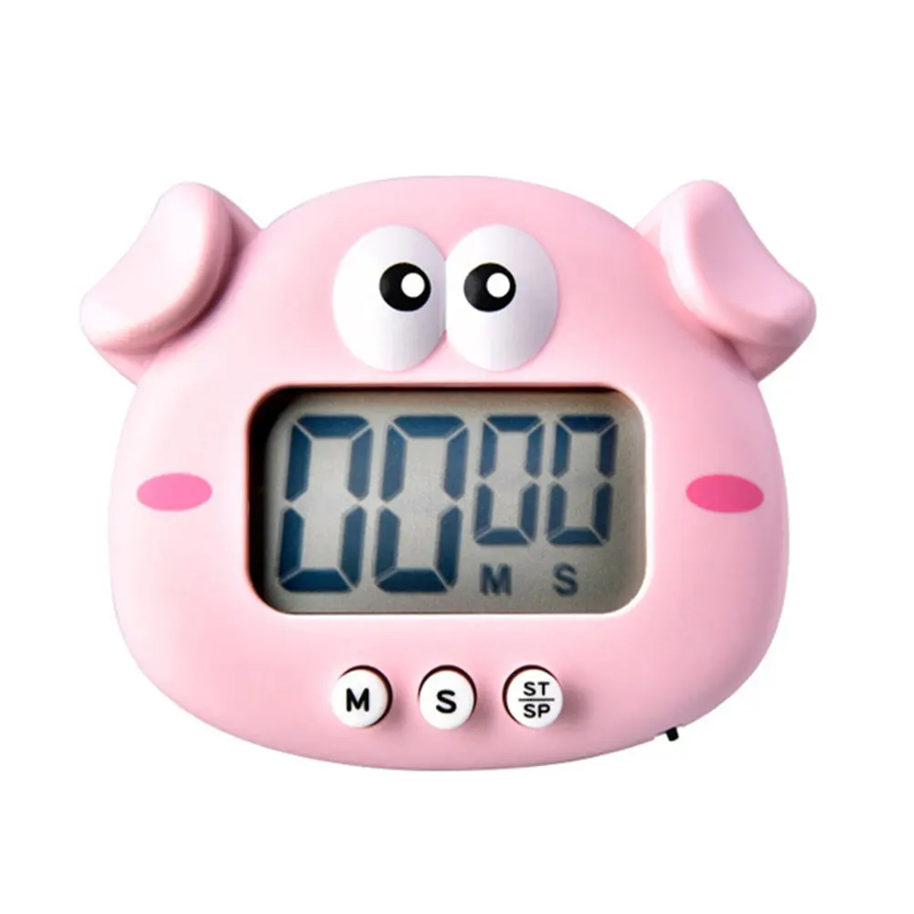 Cartoon Piggy Electronic Timer Bright Pink Plastic Countdown Clock for Classroom Activities Home Office Baking Timer Student
