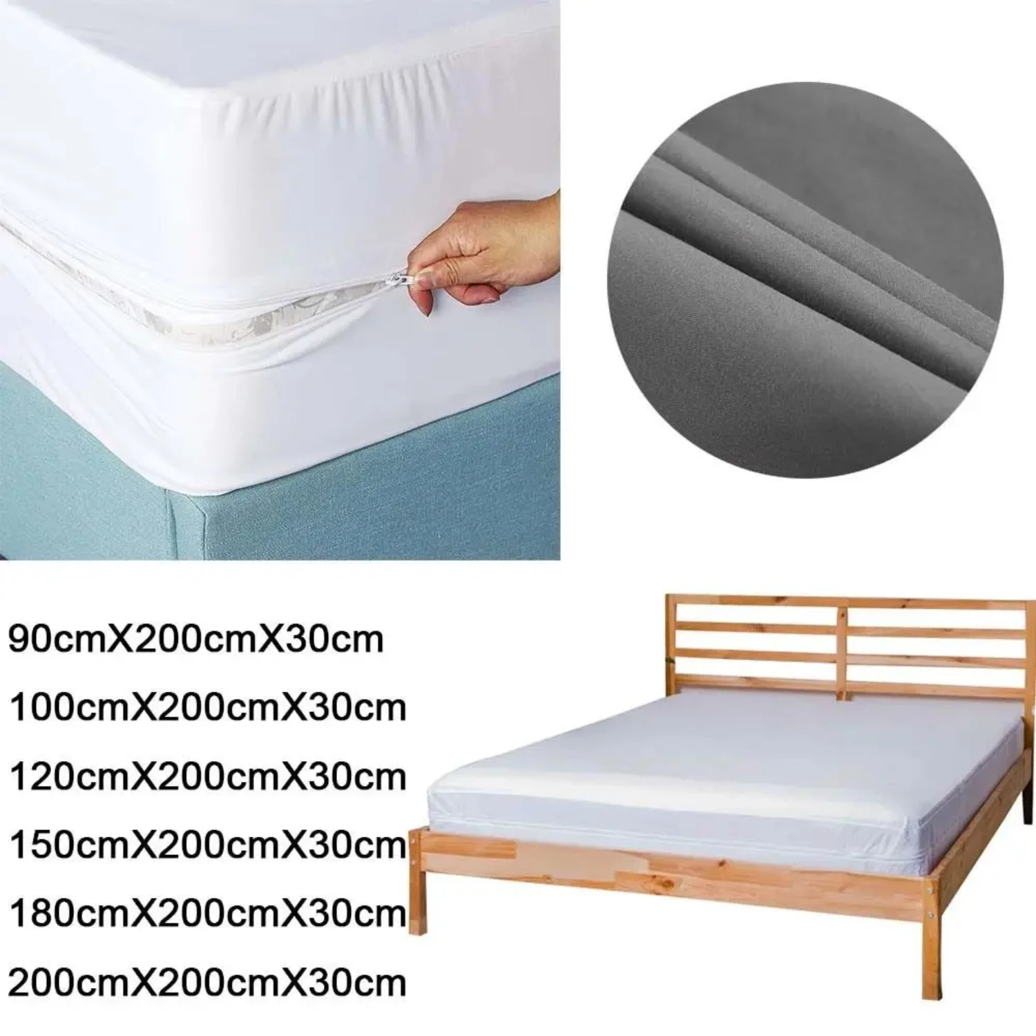 

Fully Enclosed 6-Sides Mattress Cover Practical with Zipper Dust-proof Waterproof Bedsheet Mattress Protector Textile