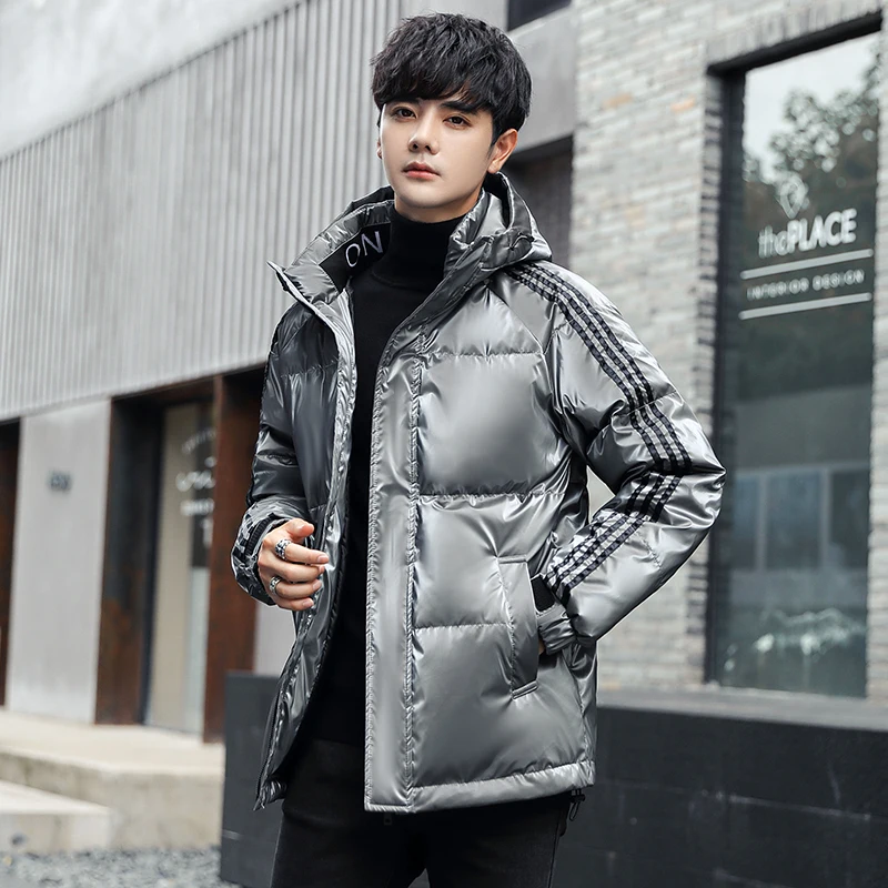 2024 winter new fashion down jackets men\'s hooded bright short warm down jacket white duck down brand coat contracted three AD