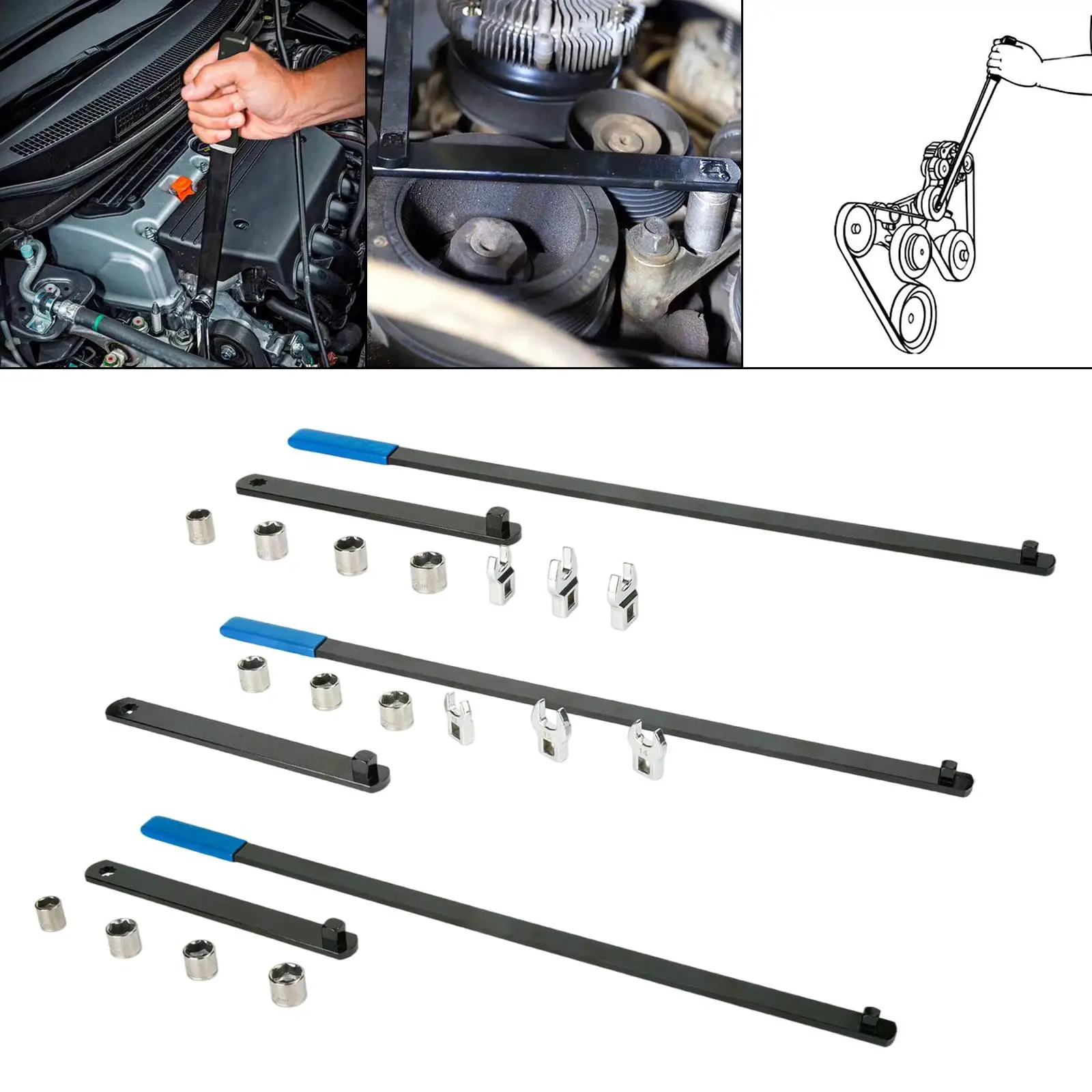 

Belt Tension Setting Tool Kit High Carbon Steel Pulley Wrench and Socket Set for Automotive Engines