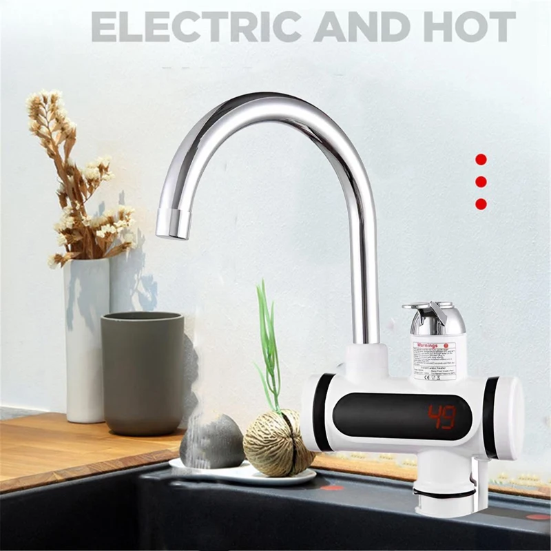 Electric Water Heater Tap Emperature Display Instant Instantaneous Hot Water Heater Faucet For Kitchen Bathroom EU Plug