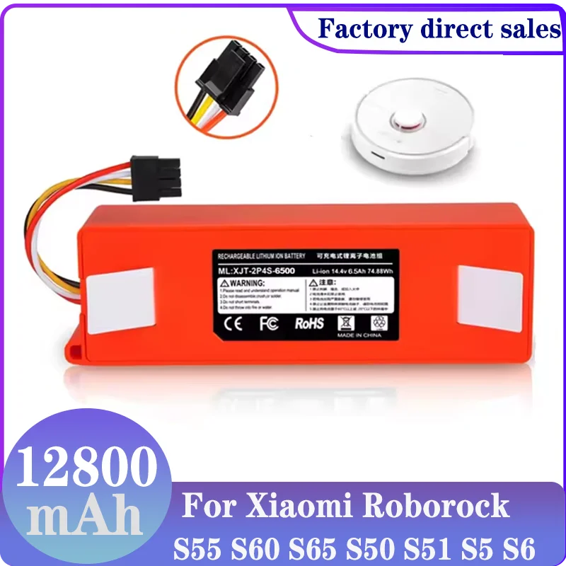 NEW 14.4V 9800mAh 12800mAh Replacement Battery For Roborock S6 S7 MaxV Q5 Q7 MAX Robot Vacuum Cleaner Accessories Parts Original