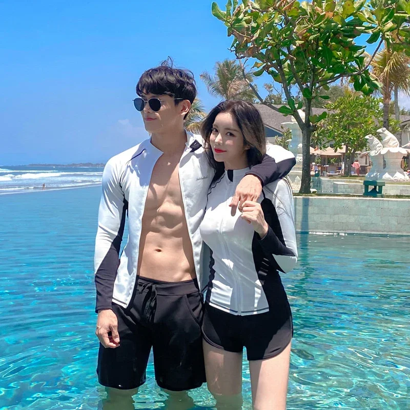 New Korean Couple Diving Suit Two-piece Sports Jellyfish Suit for Women and Men, Snorkeling and Surfing Swimsuit Set