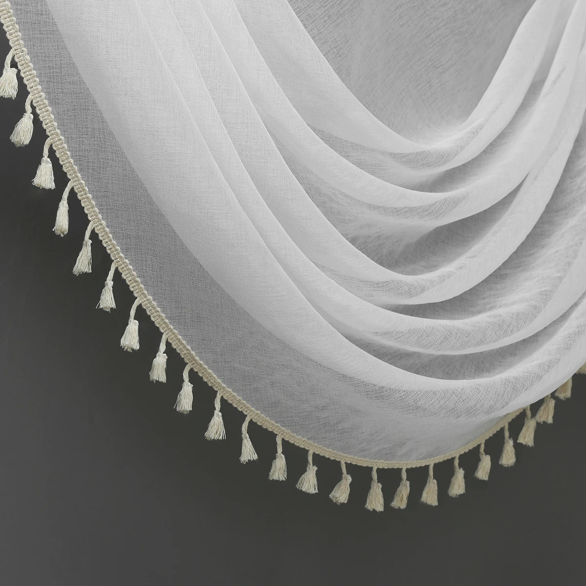 1pc Pure Color Sheer Valance with Tassel，Rod Pocket，Simple European Style Waterfall Swag Valance for the Room Window and Door