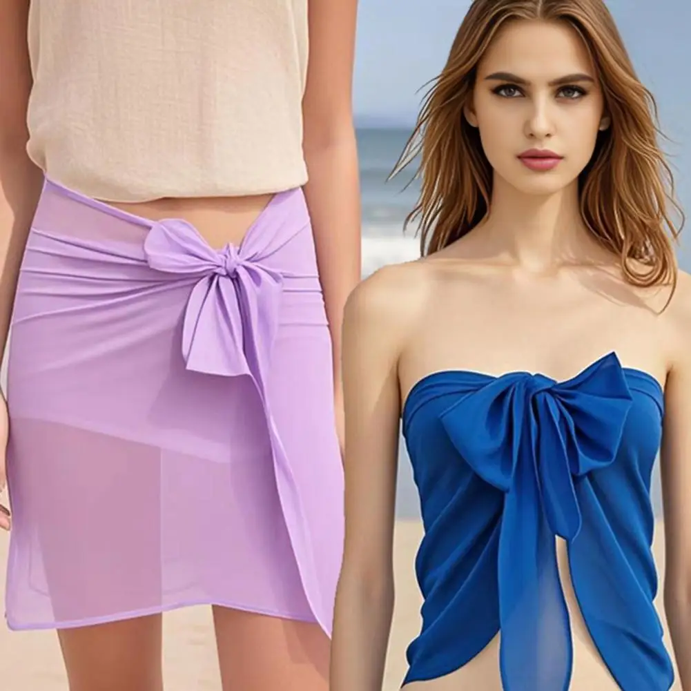 

2026 Women Cover Up Skirt Solid Color Lace-up Breathable Beach Towel UV Protection Swimwear Cover Ups Bikini Cover Up 80%