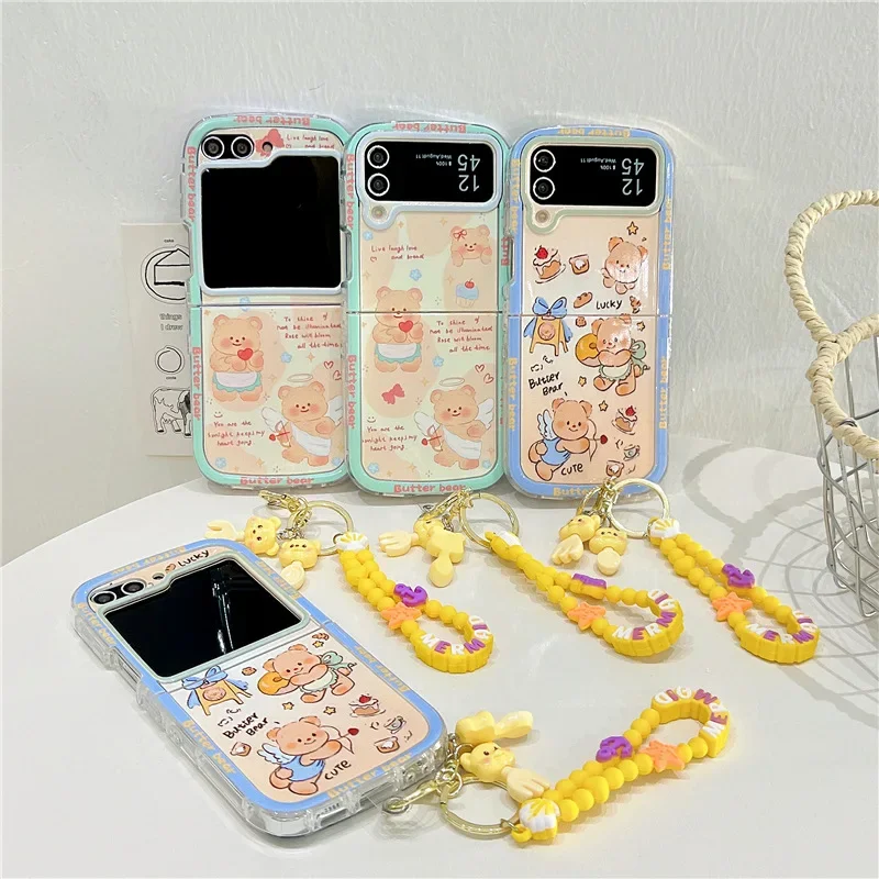 

Cute Angel Bear Phone Case for Samsung Galaxy Z Flip 6 5 4 3 Protective Back Cover for ZFlip4 ZFlip5 ZFlip6 Case Shell