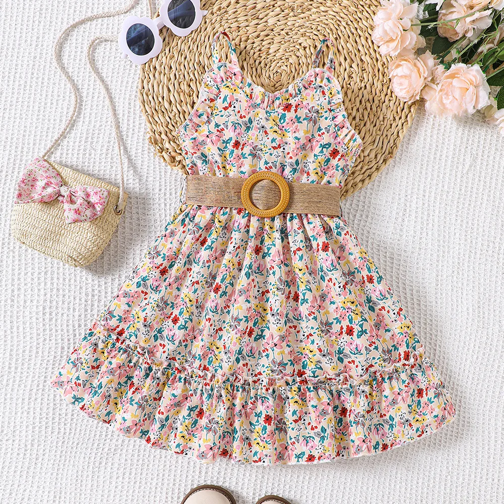 

2024 Summer New Arrival Girls Sleeveless Ruffles Print Floral Multi Cute Dress Infantil Menina Cute Party Dress Custume 8-12T