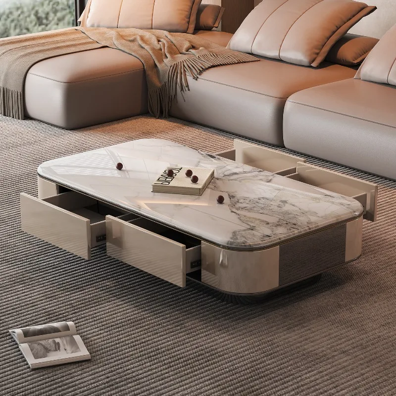 

Drawers Luxury Coffee Table Nordic Storage Living Room Designer Moving Writing Side Table Dinner Mesas Bajas Trendy Furniture