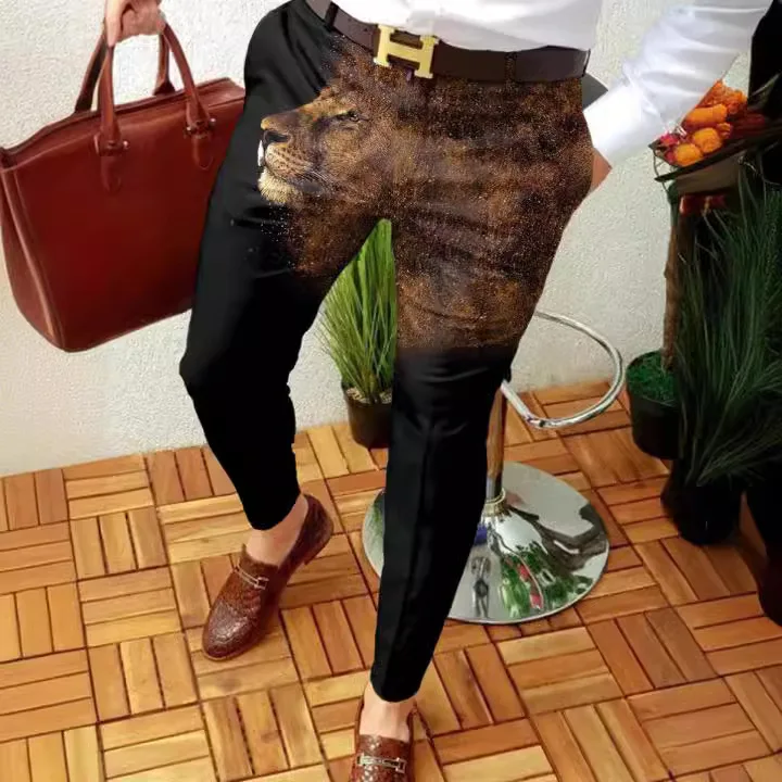 Spring And Autumn Men's Digital Printing Casual Fashion Mid-waist Pencil Pants Slim-fit Trend Long