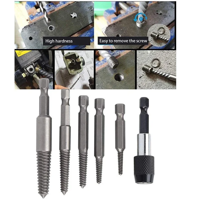 5PCS Set Broken Screw Extractor Center Drill Bits Guide Hex Shank Hand Tool for Metal Bolt Remover Damaged Screw Extractor Kit