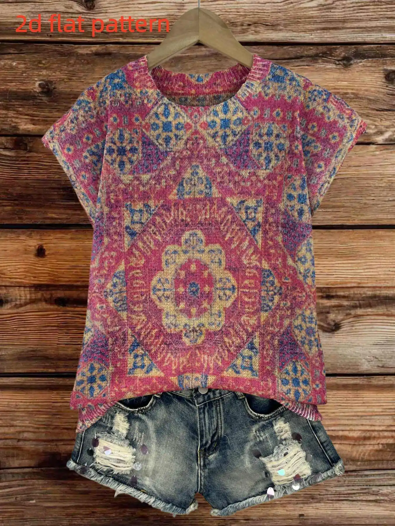 

Printed Design - Nottextured Spring/Summer Fashion New Pullover Round Neck Sleeveless Women's Top with Flat Digital Print Trendy Women's Clothing Ladies' Top
