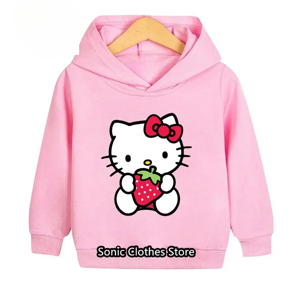 2024 Spring Girls Hello Kitty Long-sleeve Hoodies Sweatshirts Tops Kids Pokemon Casual Tops Boys Cartoon Clothes For 1-8Y