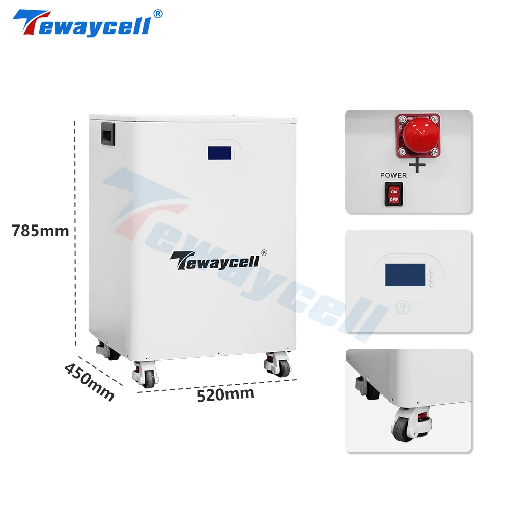 Tewaycell 400AH 20KWh 51V Lithium iron Phosphate Buitl-in 200A BMS LiFePO4 Battery Pack Solar ESS Powerwall 6000Cycles NOTAX DDP