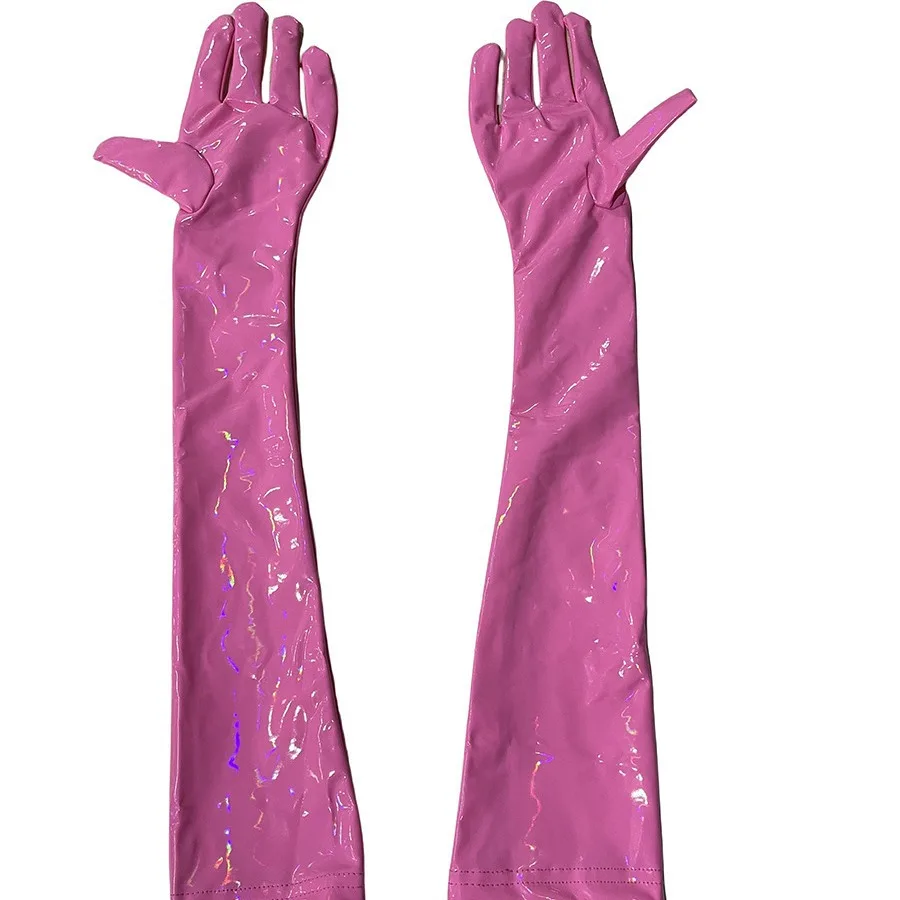 Pink Black Shiny Sexy Long Faux Leather Gloves Women Punk Mitten Tight Gloves Cosplay Dance Party Stage Club Sexy Accessories