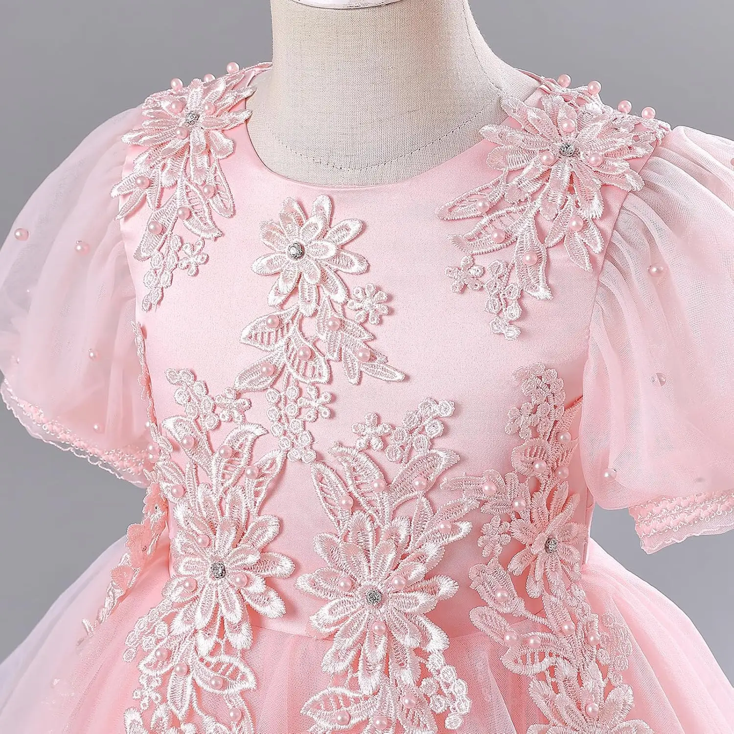 زهرة فتاة الترتر ملصق فستان الأطفال الزفاف وصيفة الشرف ، الأميرة حفلة عيد ميلاد الكرة الشيفون ثوب مسائي بالتواصل اللباس