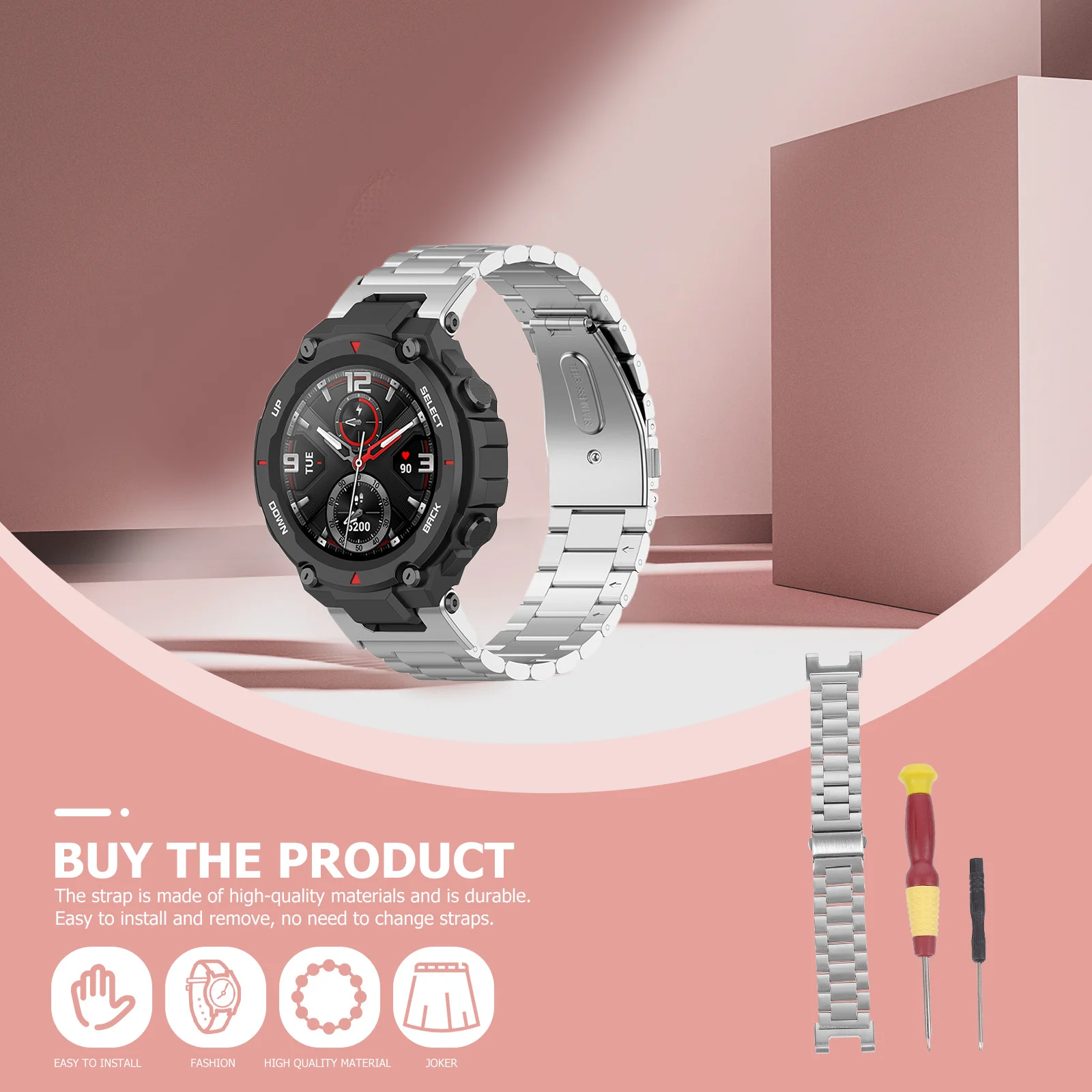 

1Pcs Stainless Steel Watch Strap Soft Comfortable Durable Watch Band for Smartwatch Fashionable Wristband Business Sports