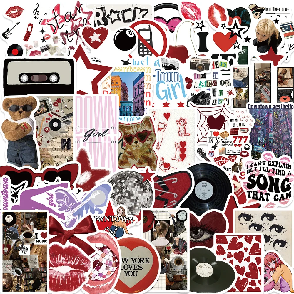 50PCS Downtown Y2K Girls Stickers Trendy Guitar Suitcase Phone Case Laptop Water Bottle Skateboard Decoration Waterproof Sticker image 2