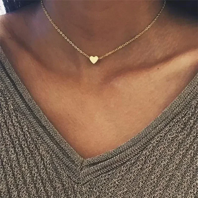 1pcs Gold-color Plus Silver-plated Necklace Ms Simple Style Love Alloy Peach Heart Pendant Hundred Match Collarbone Jewelry Gift