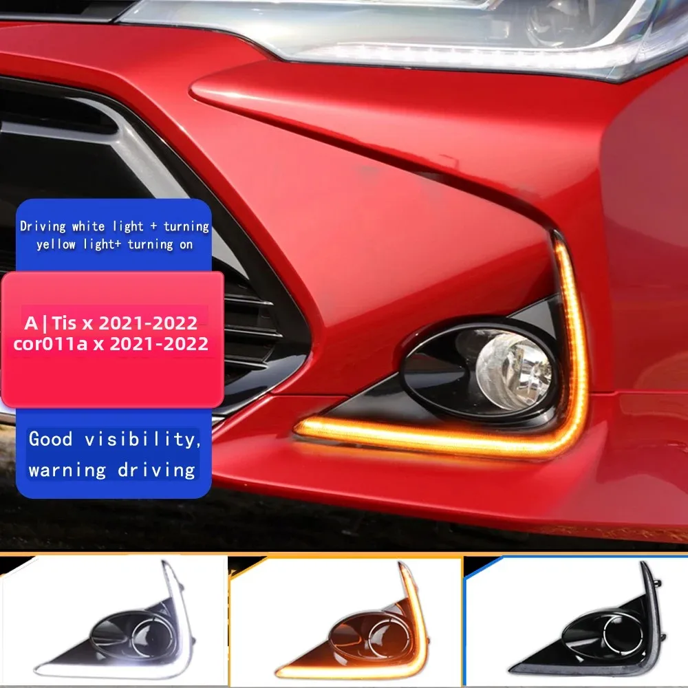 

2PCS LED DRL For Toyota Corolla X 2021 2022 headlights foglights flowing Yellow Turn Signa Waterproof 12V Fog Lamp Decoration