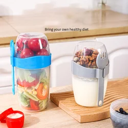 Portable Double-layer Lid with Spoon and Fork Oatmeal Cereal Nut Yogurt Salad Cup Out Breakfast Vegetable Fruit Fatreducing Cups