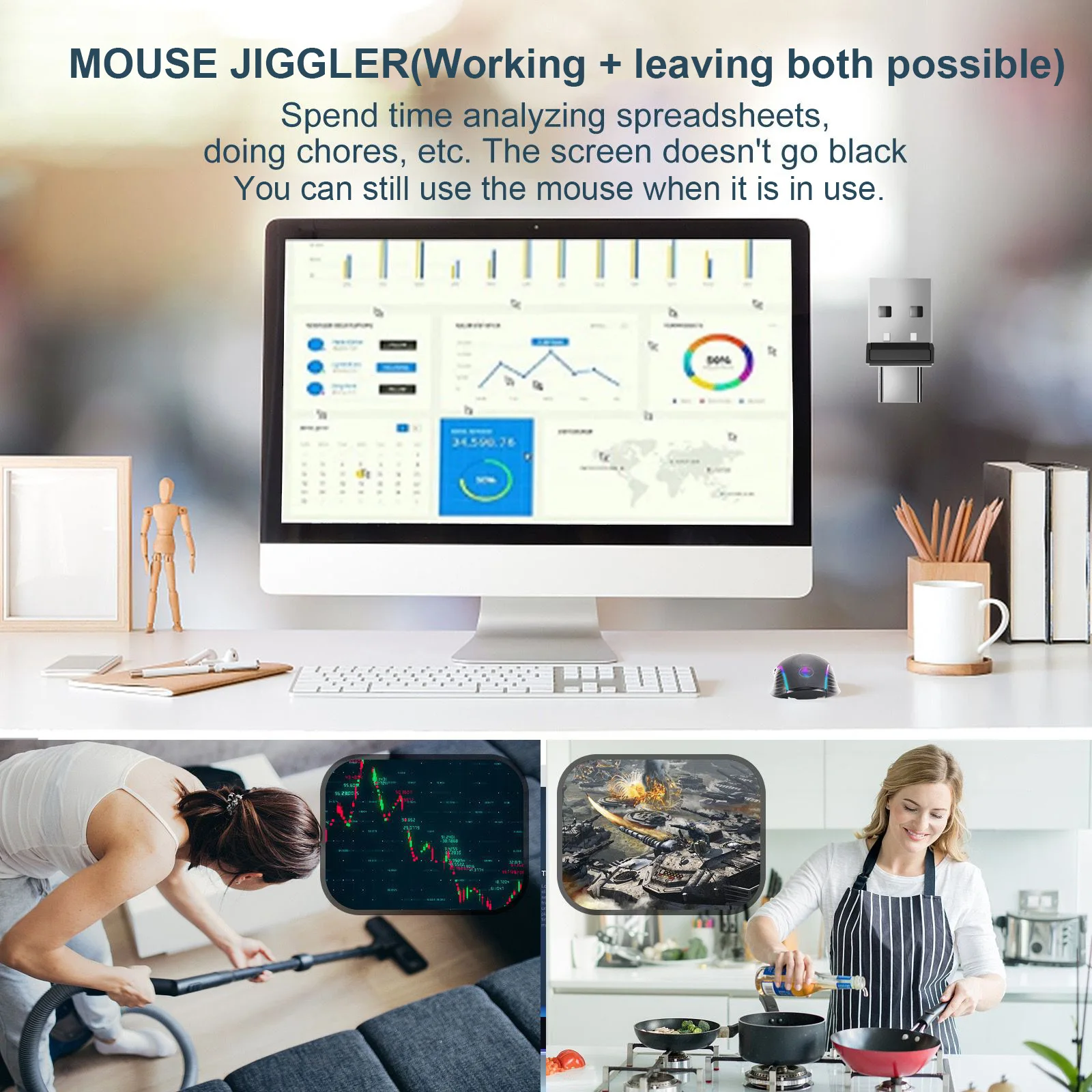 Mini USB Mouse Jiggler Undetectable Mouse Mover Keeps Computer/PC/Laptop Awake