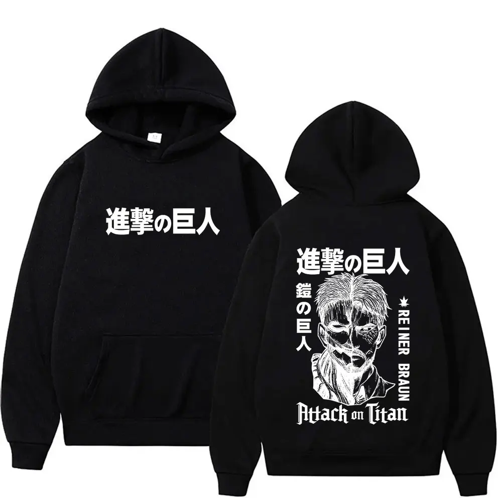 

Anime Attack on Titan Hoodie Reiner Braun Face Graphic Hooded Tracksuit Men Women Retro Manga Cotton Oversized Pullover Hoodies