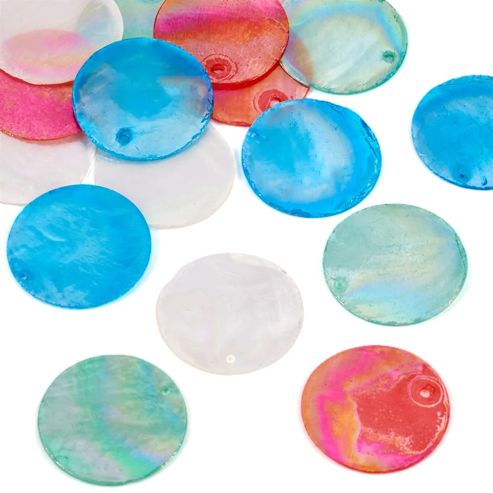 

24Pcs Flat Round Shell Pendant 25mm Dyed Natural Shell Mixed Color Disc Charms Earrings Necklace DIY Jewelry Making Accessories