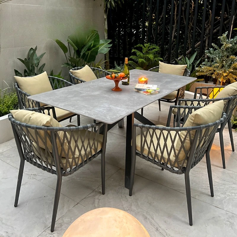 

Столы и стулья для сада и двора виллы, уличные, с защитой от дождя и солнца, обеденный стол и стулья из каменной плиты, кровать для отеля