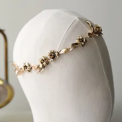 Baroque Antique Gold Color Bridal Wedding Handmade Hairbands Women Alloy Leaves Flowers Headdress Accessories Jewelry Prom Gifts